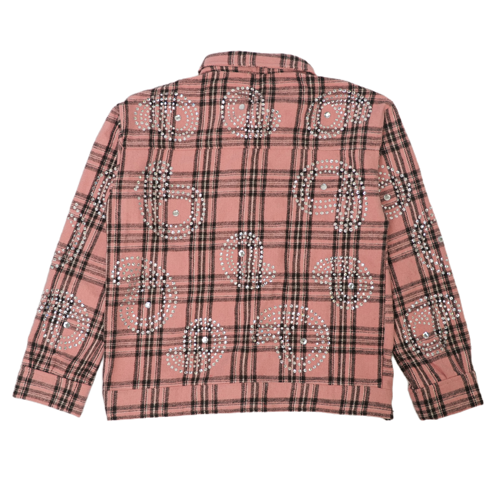 Watson Big Paisley Crystal Light Pink Flannel Shirt, pink and black plaid long-sleeve flannel – alternate view 2