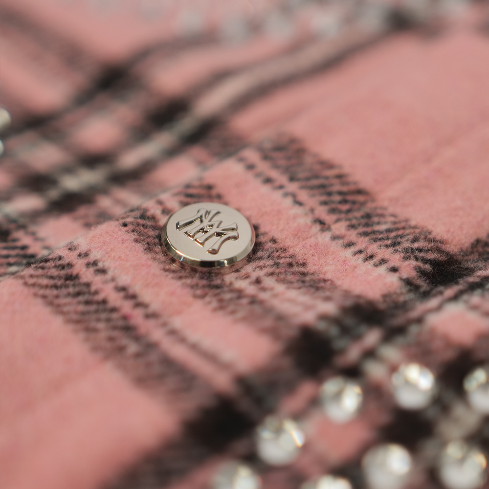 Watson Big Paisley Crystal Light Pink Flannel Shirt, pink and black plaid long-sleeve flannel – alternate view 3