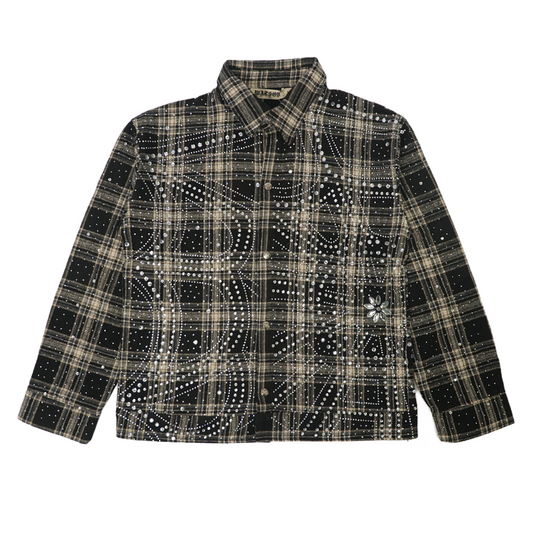 WATSON SPIDER WEB CRYSTAL BLACK AND WHITE DIP DYE FLANNEL SHIRT