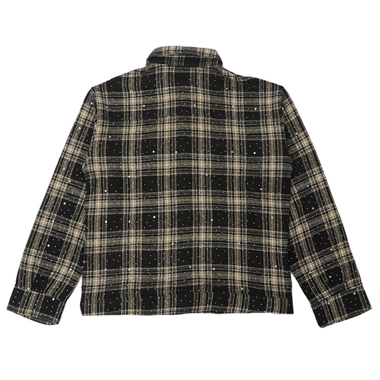 WATSON SPIDER WEB CRYSTAL BLACK AND WHITE DIP DYE FLANNEL SHIRT