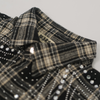 Watson Spider Web Crystal Black & White Dip Dye Flannel Shirt, black and beige plaid long-sleeve flannel – alternate view 5