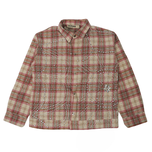 WATSON SPIDER WEB CRYSTAL BROWN AND PINK DIP DYE FLANNEL SHIRT