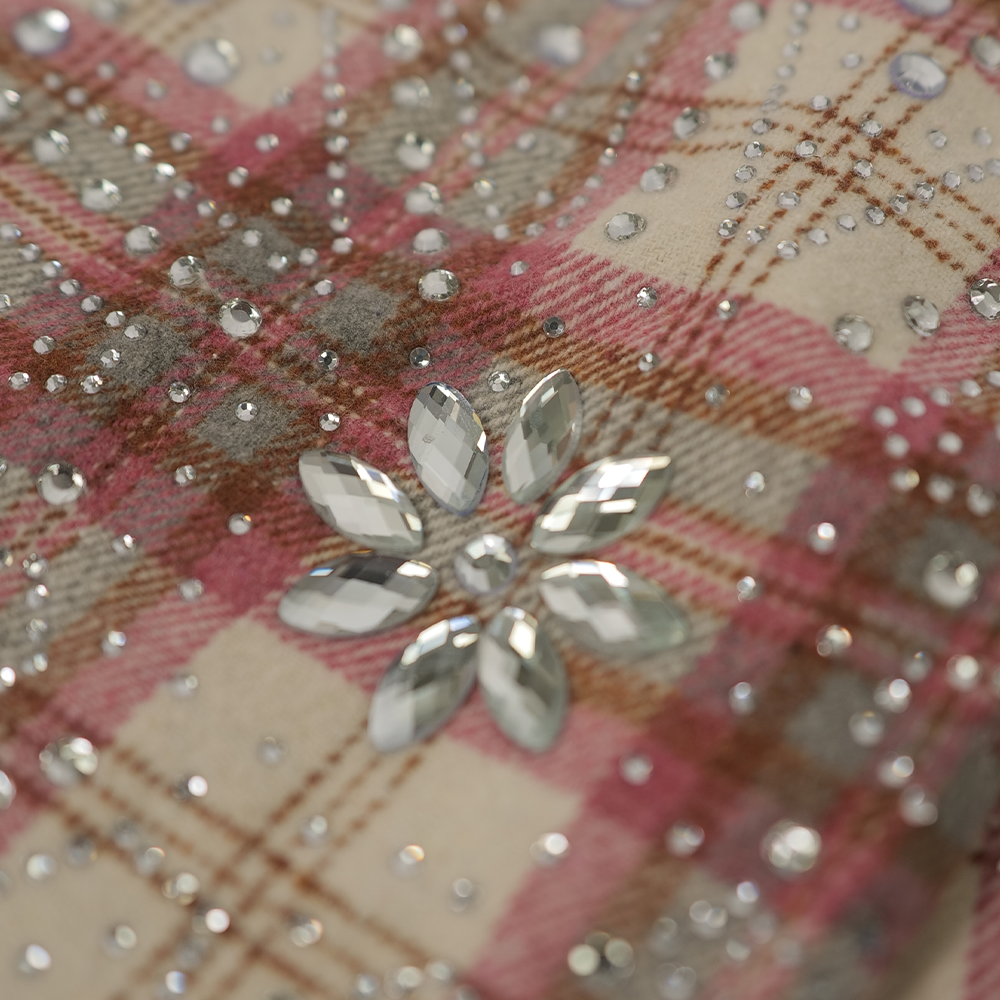 Watson Spider Web Crystal Brown & Pink Dip Dye Flannel Shirt, beige and pink plaid long-sleeve flannel – alternate view 6