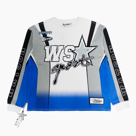WATSON SPORT ROYAL BLUE AND WHITE MOTOSPORT LONGSLEEVE TSHIRT