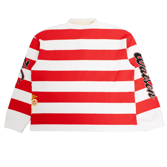 WATSON MULTI PATCH RED AND WHITE RUGBY POLO