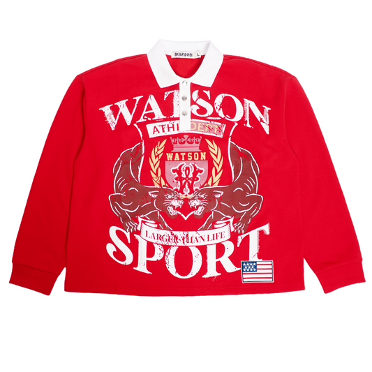 WATSON SPORT LARGER THAN LIFE PANTHER RED RUGBY POLO