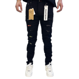 BLACK EMBELLISHED MULTI RIPPED WATSON DENIM