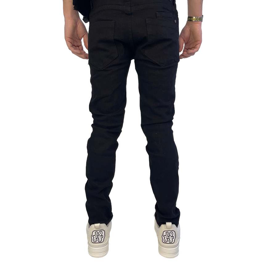BLACK EMBELLISHED MULTI RIPPED WATSON DENIM