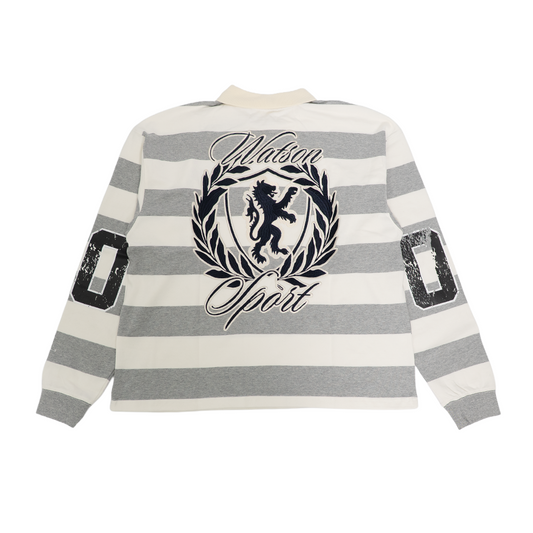 WATSON SPORT GRAY AND WHITE RUGBY POLO
