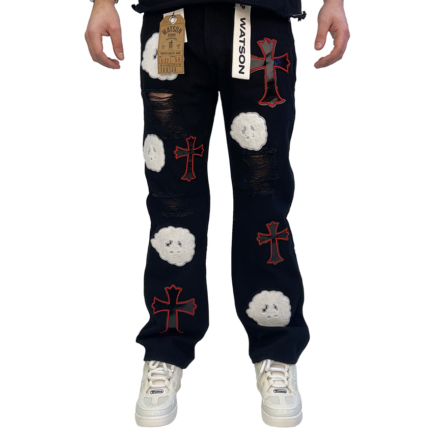 BLACK CLOUD & CROSSES PATCH WATSON DENIM