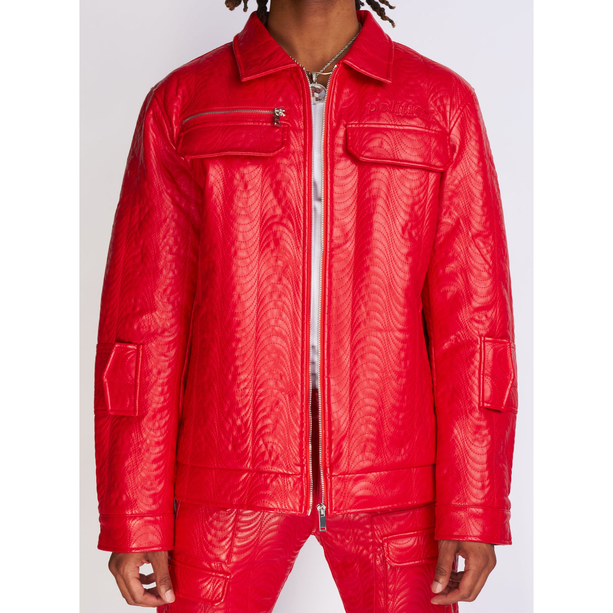 Politics Jacket - Cargo Zip-Up PU Leather - Murphy - Red - 572