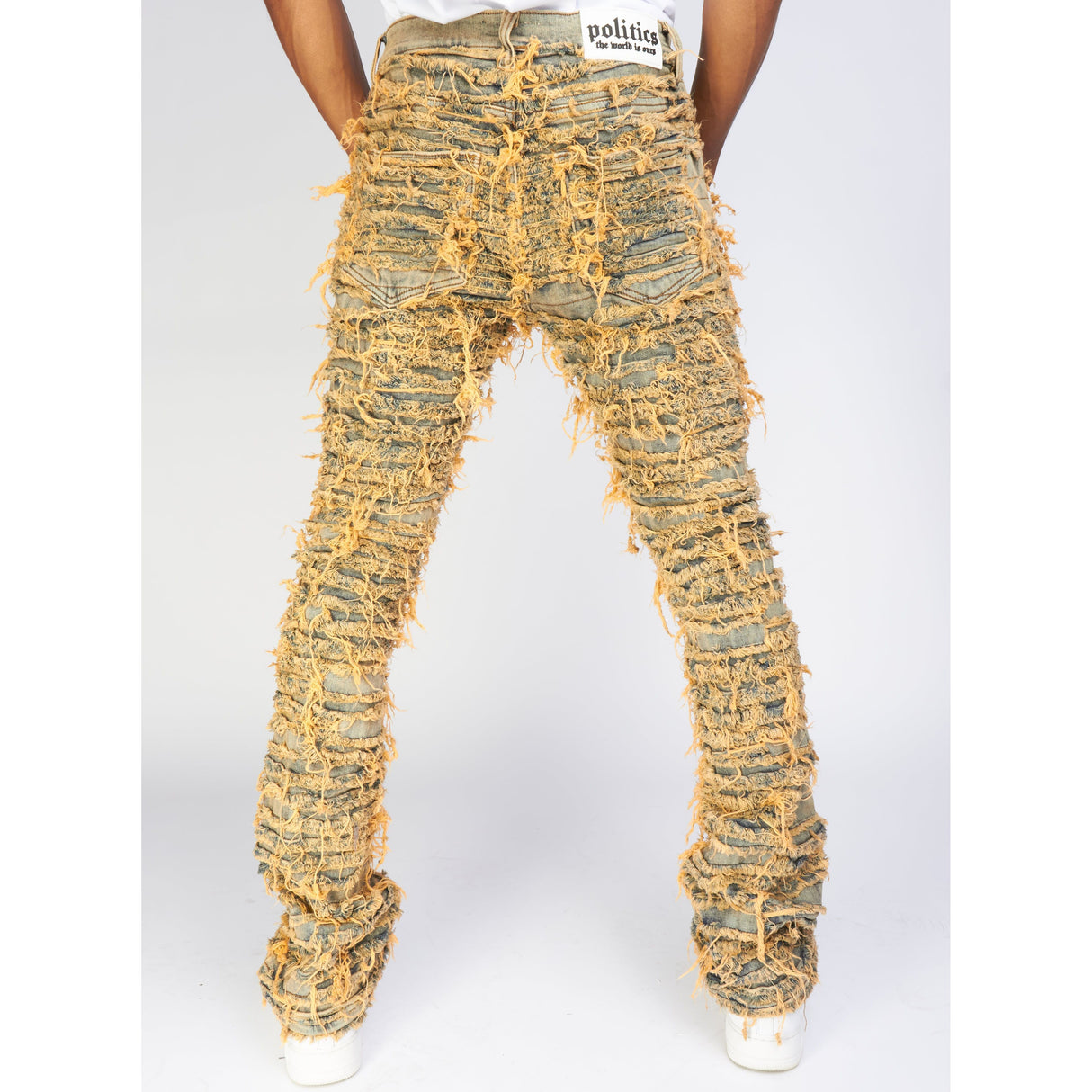 Politics Jeans - Thrashed Distressed Stacked Flare - Dark Vintage - Debris 510