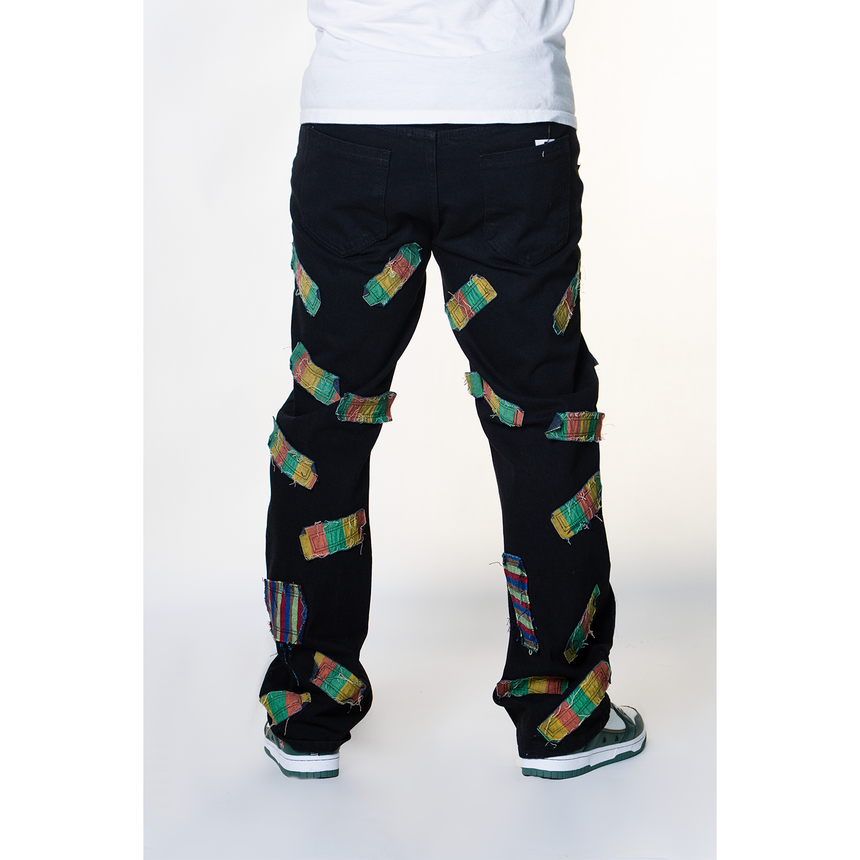 BLACK ALL OVER FRAYED PATCHWORK WATSON DENIM