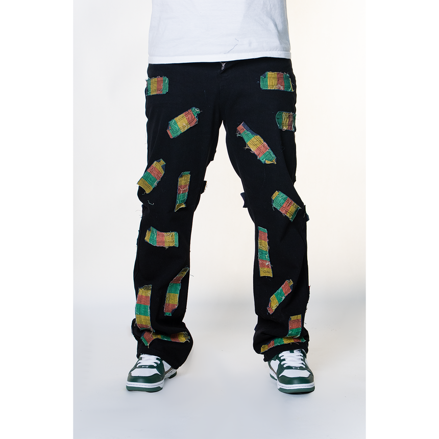 BLACK ALL OVER FRAYED PATCHWORK WATSON DENIM