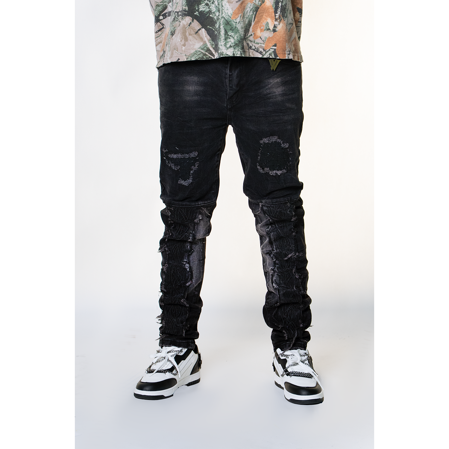 ◇DNSR◇ side wire denim black Iron Heart 888SBR-14OD - High Rise Tapered - 14oz Broken