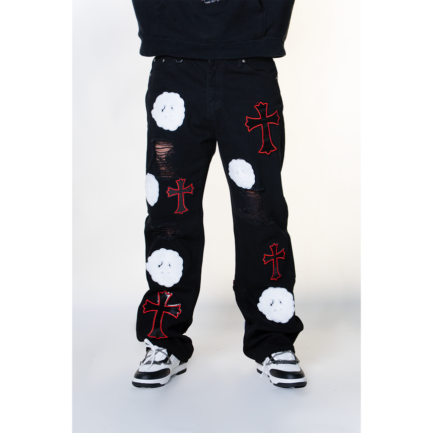 BLACK CLOUD & CROSSES PATCH WATSON DENIM