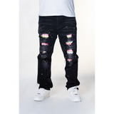 BLACK DISTRESSED MULTI RIP WATSON DENIM
