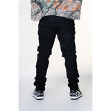 BLACK EMBELLISHED MULTI RIPPED WATSON DENIM