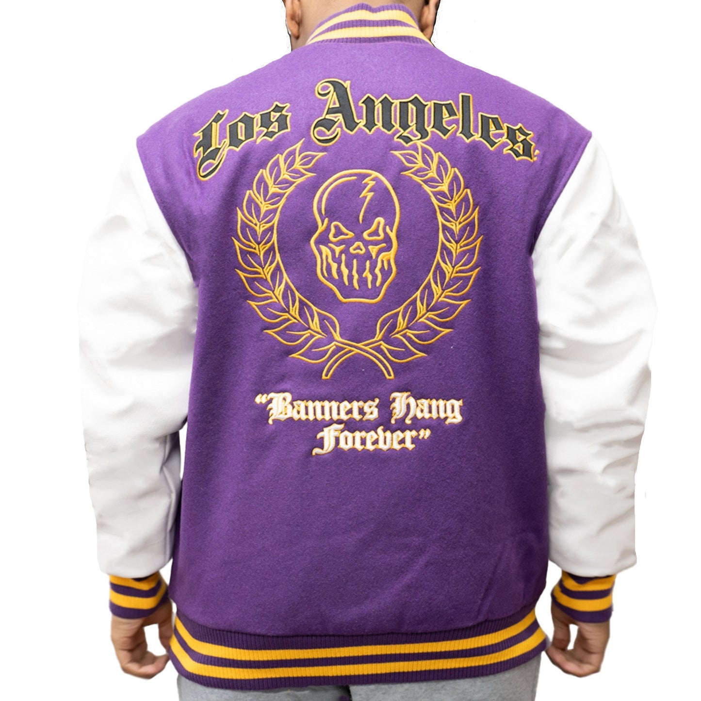 BRAND X LOS ANGELES LA REAPER BANNERS VARSITY JACKET (PURPLE)