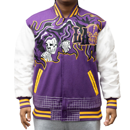 BRAND X LOS ANGELES LA REAPER BANNERS VARSITY JACKET (PURPLE)