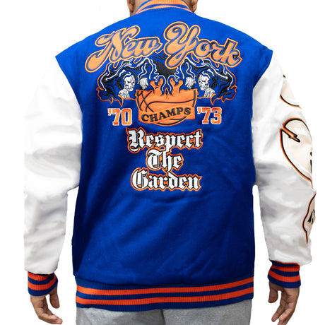 BRAND X NEW  YORK RESPECT THE GARDEN VARSITY JACKET (BLUE)