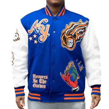 BRAND X NEW  YORK RESPECT THE GARDEN VARSITY JACKET (BLUE)