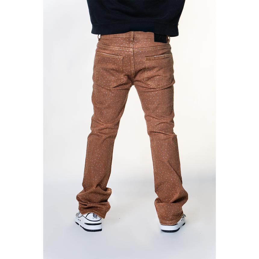 BROWN ALL OVER EMBELLISHED RHINESTONE CRYSTAL WATSON DENIM