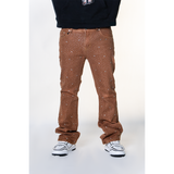 BROWN ALL OVER EMBELLISHED RHINESTONE CRYSTAL WATSON DENIM