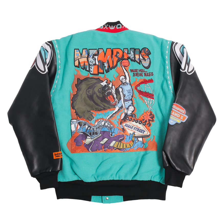 BRAND X MEMPHIS RAISE HELL VARSITY JACKET (TEAL)