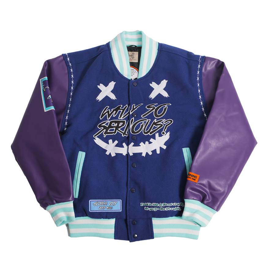 BRAND X WHY SO SERIOUS JOKER YOUTH VARSITY JACKET (NAVY)