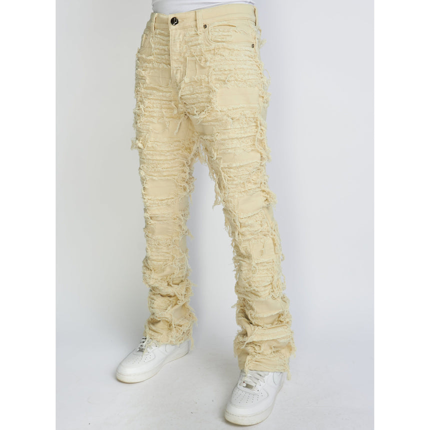 THRASHED DISTRESSED STACKED DENIM (CREAM)