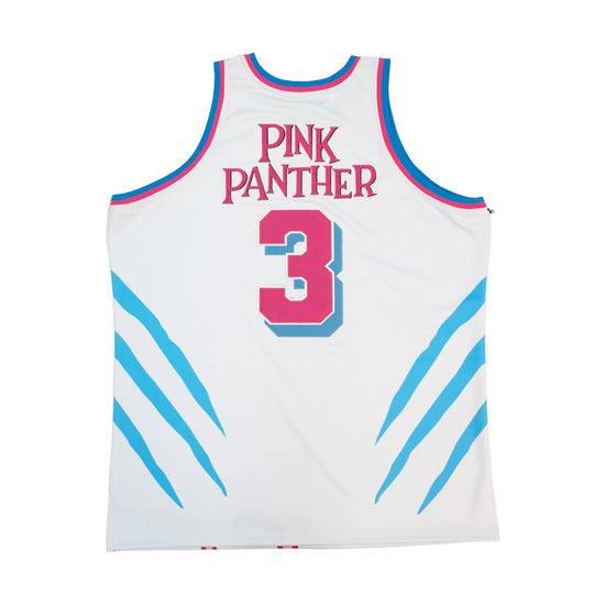 Pink Panther Basketball Jersey (White), white, blue and pink sleeveless basketball jersey – alternate view 2