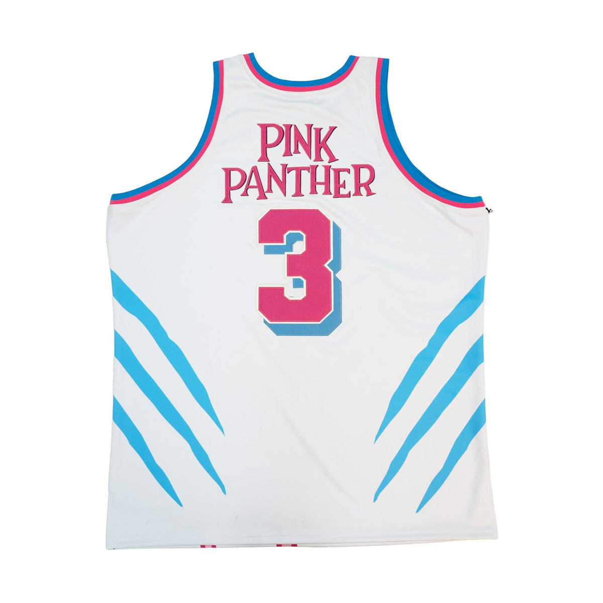 Pink Panther Basketball Jersey (White), white, blue and pink sleeveless basketball jersey – alternate view 2