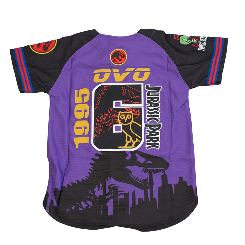 YOUTH JURASSIC PARK OVO BASEBALL JERSEY (PURPLE/BLACK)