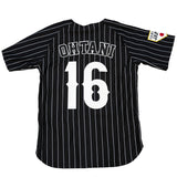JAPAN NATIONAL BASEBALL OHTANI LA PINSTRIPES BUTTON DOWN JERSEY (BLACK/WHITE)