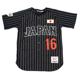 JAPAN NATIONAL BASEBALL OHTANI LA PINSTRIPES BUTTON DOWN JERSEY (BLACK/WHITE)