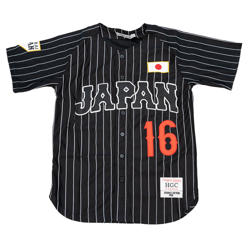 JAPAN NATIONAL BASEBALL OHTANI LA PINSTRIPES BUTTON DOWN JERSEY (BLACK/WHITE)