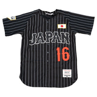 JAPAN NATIONAL BASEBALL OHTANI LA PINSTRIPES BUTTON DOWN JERSEY (BLACK/WHITE)