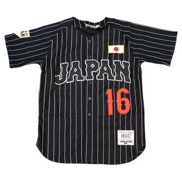 JAPAN NATIONAL BASEBALL OHTANI LA PINSTRIPES BUTTON DOWN JERSEY (BLACK/WHITE)
