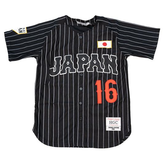 JAPAN NATIONAL BASEBALL OHTANI LA PINSTRIPES BUTTON DOWN JERSEY (BLACK/WHITE)