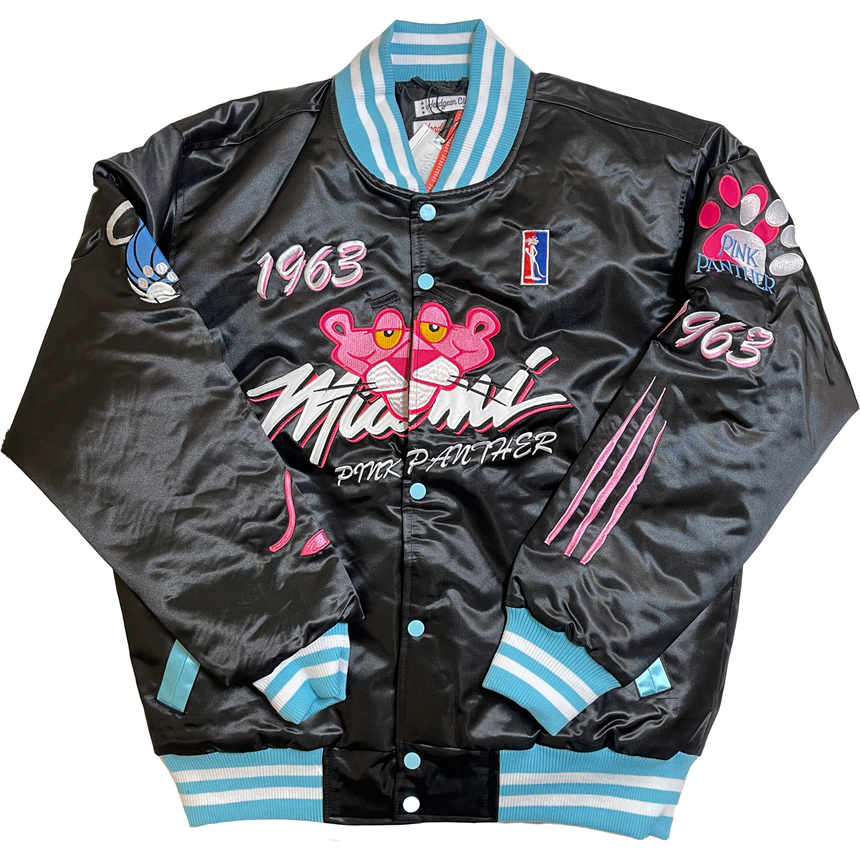 MIAMI PINK PANTHER SATIN JACKET (BLACK)