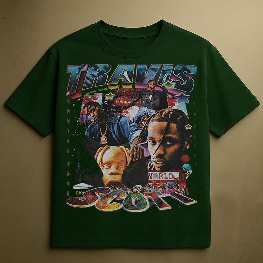 TRAVIS SCOTT COLLAGE T-SHIRT (MILITARY GREEN)