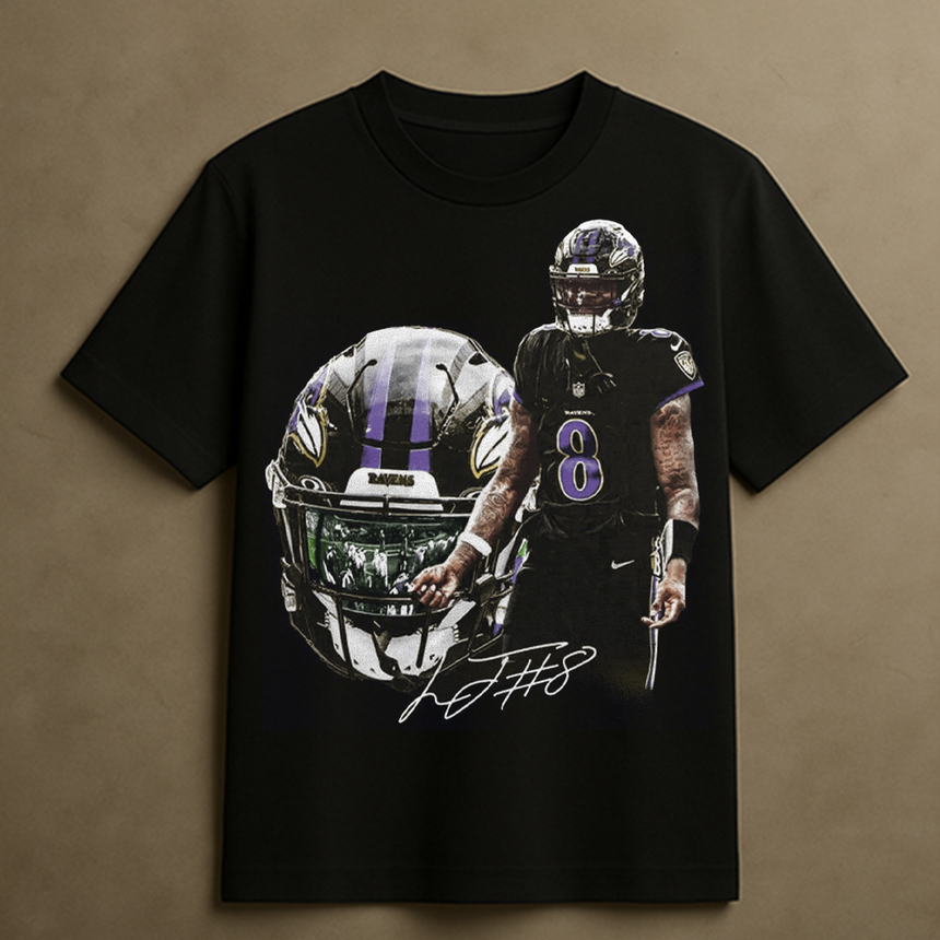 LAMAR JACKSON HELMET T-SHIRT (BLACK)