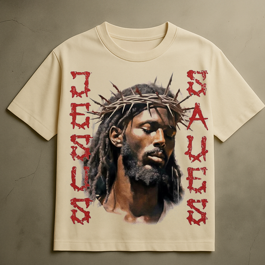 JESUS SAVES T-SHIRT (CREAM)