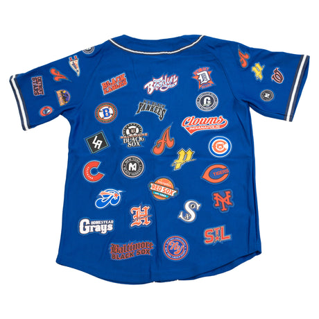 YOUTH NERGO LEAGUE COLLAGE BUTTOM DOWN BASEBALL JERSEY (BLUE)