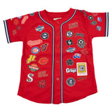 YOUTH NERGO LEAGUE COLLAGE BUTTOM DOWN BASEBALL JERSEY (RED)