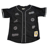 YOUTH NERGO LEAGUE VERTICAL COLLAGE BUTTOM DOWN BASEBALL JERSEY (BLACK)