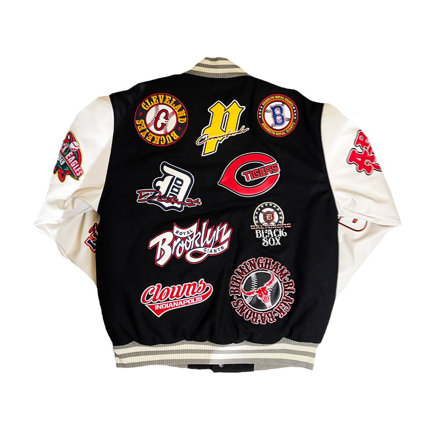 NEGRO LEAGUE LEATHER PATCHES VARSITY JACKET (BLACK)