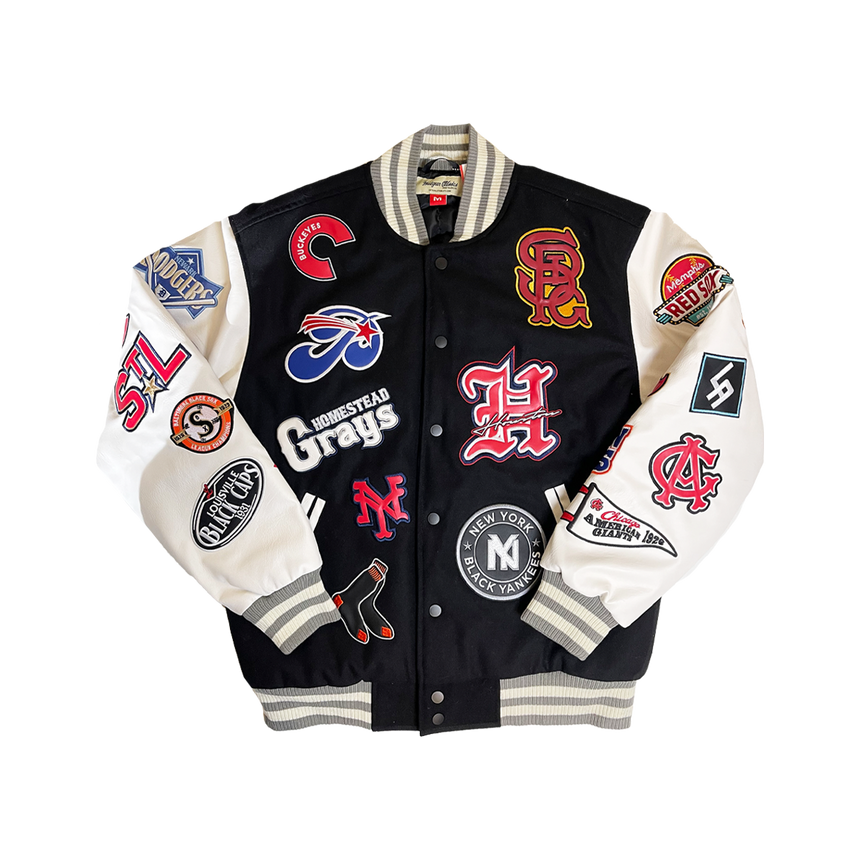 NEGRO LEAGUE LEATHER PATCHES VARSITY JACKET (BLACK)