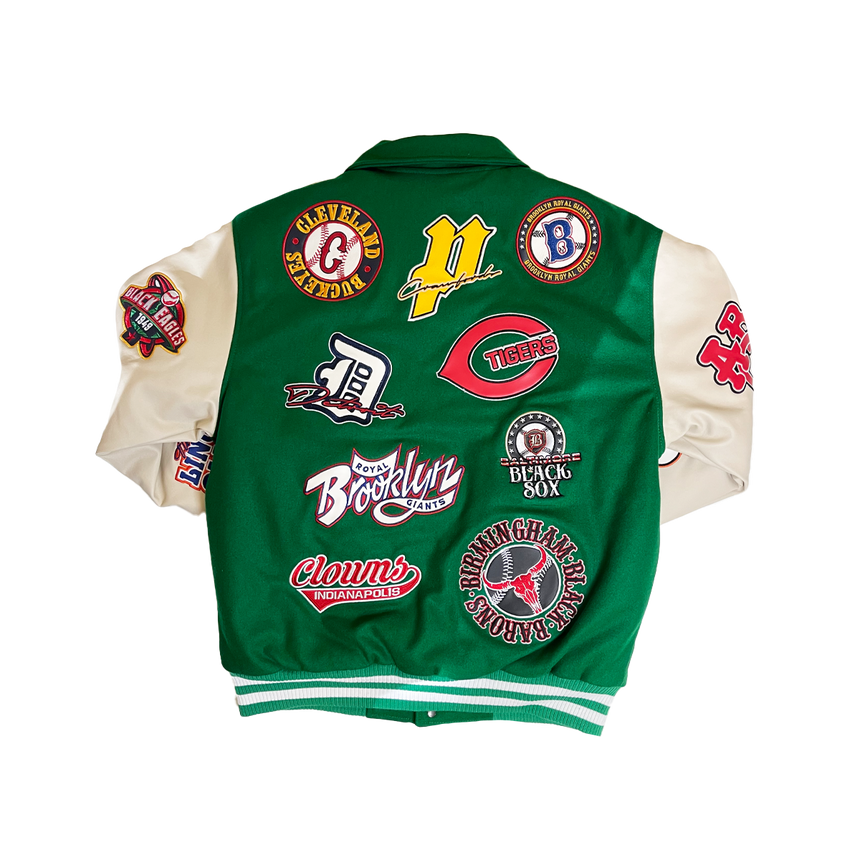 NEGRO LEAGUE LEATHER PATCHES VARSITY JACKET (GREEN)